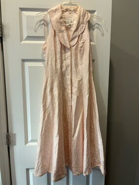 Sleeveless Blush Midi Dress with Draped Collar